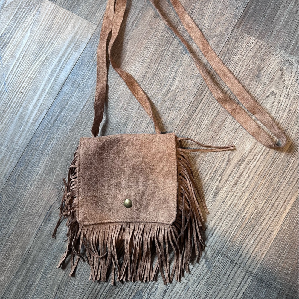 Fringe Suede Crossbody Bag - Brown